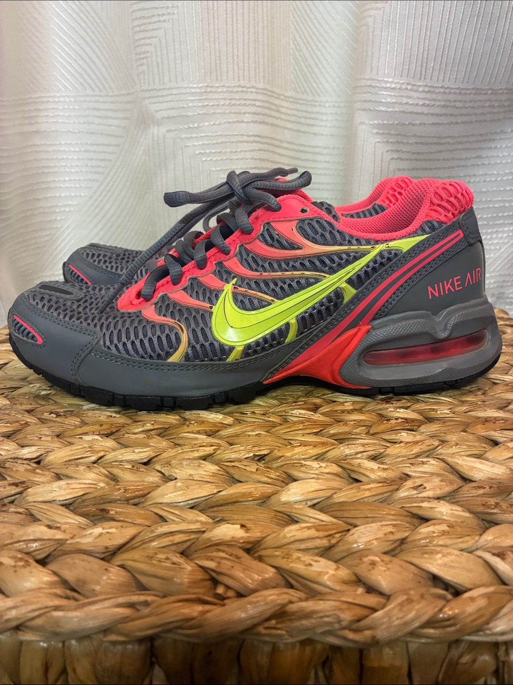 Nike Air Women's Athletic Shoes - Gray with Neon Yellow & Coral Accents Torch 4
